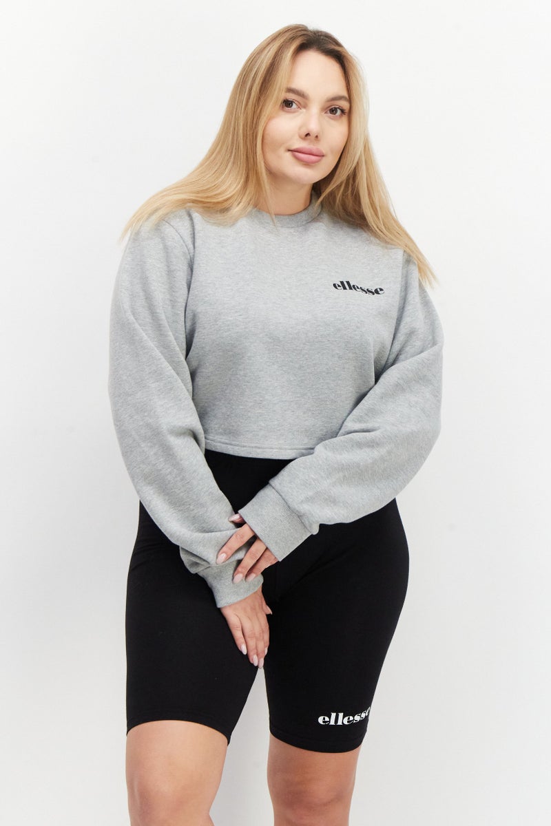 Ellesse ملابس رياضية نسائية 2 قطعة بأكمام طويلة مناسبة، خارجية، توب وشورت، رمادي - Image 1