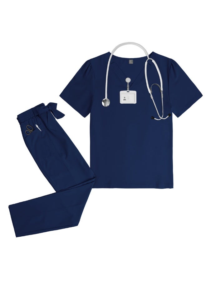 NIBEMINENT Nurse Surgical Uniform Women Doctor Costume Set Solid Color V-neck Pocket Quick-drying Top+pants Oral Dental Surgery Uniform Set - Image 1