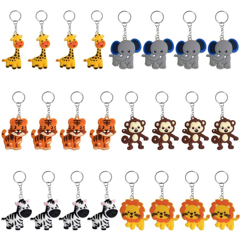 iMagitek 24 Pack Jungle Safari Animal Keychains Kids Party Bag Fillers School Carnival Rewards Jungle Safari Baby Shower Party Favors