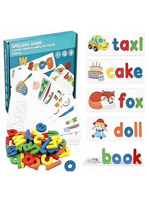Montessori Early Learning Spelling Toys, Wooden Alphabet Puzzle Set, Words Learning & Letter Matching Game, Develops Alphabet Words Spelling Skills, Educational Toys for Over 3 Years