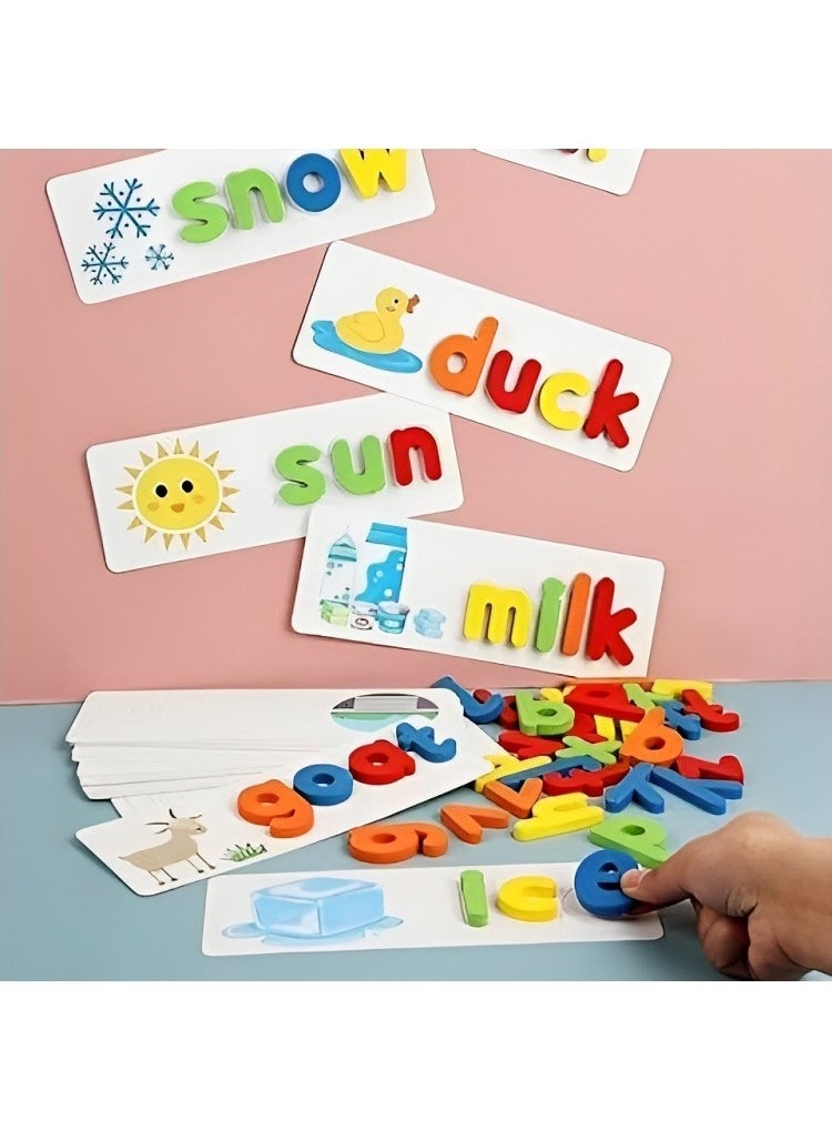null - Montessori Early Learning Spelling Toys, Wooden Alphabet Puzzle Set, Words Learning & Letter Matching Game, Develops Alphabet Words Spelling Skills, Educational Toys for Over 3 Years - Image 1