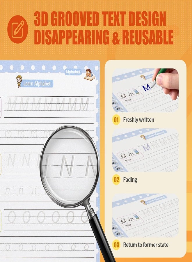 BYFWH Reusable Grooved Handwriting Workbooks,Magic Reusable Copybook for Kids,Preschool Tracing and Learning Activities to Help Children Improve Handwriting Ink Practice Age 3-8 (10.3 * 7.3 Inches) - Image 4