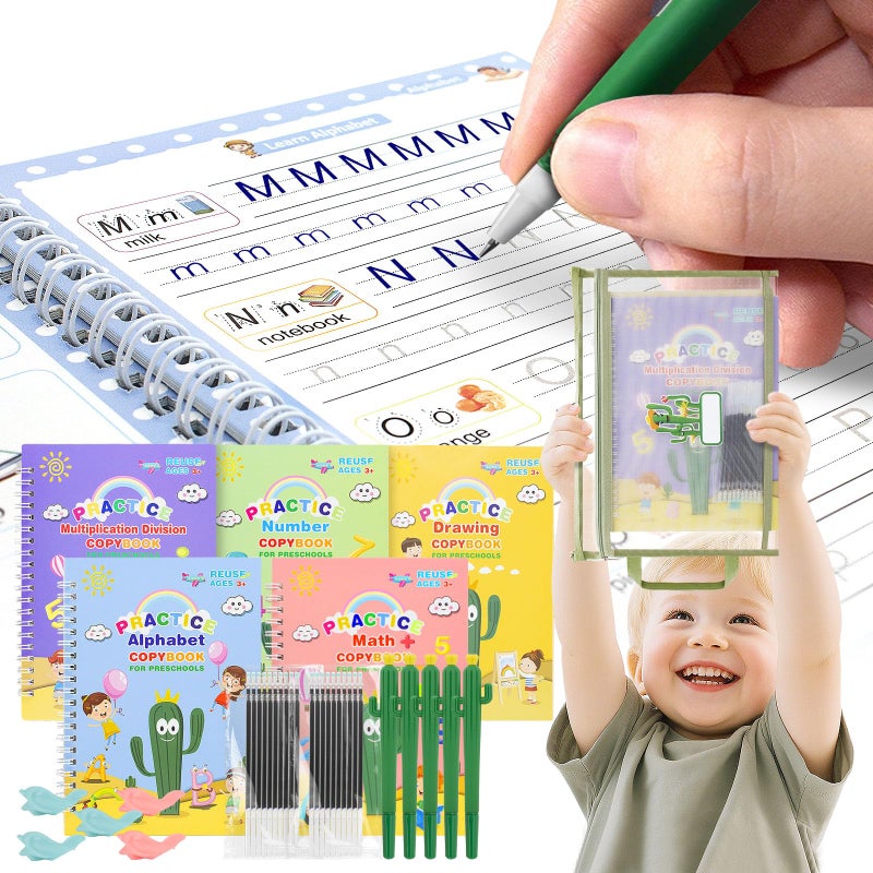BYFWH Reusable Grooved Handwriting Workbooks,Magic Reusable Copybook for Kids,Preschool Tracing and Learning Activities to Help Children Improve Handwriting Ink Practice Age 3-8 (10.3 * 7.3 Inches) - Image 1