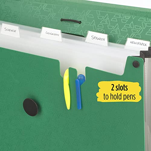 Five Star 6 Pocket Expanding File Organizer, Plastic Expandable File Folders with Pockets and Tab Inserts, Holds 11" x 8-1/2", Bungee Closure, Forest Green (72925) - Image 5