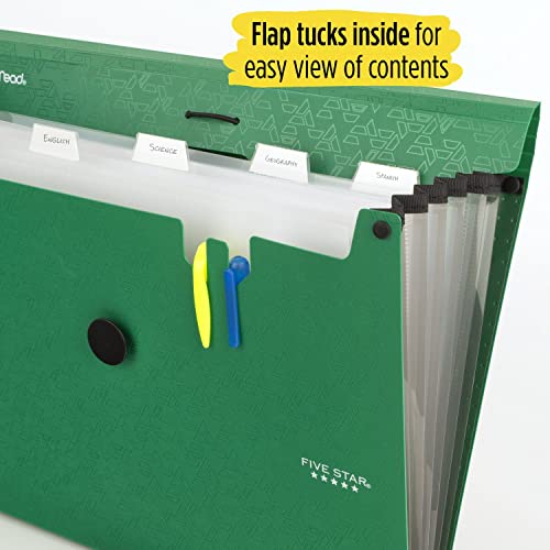 Five Star 6 Pocket Expanding File Organizer, Plastic Expandable File Folders with Pockets and Tab Inserts, Holds 11" x 8-1/2", Bungee Closure, Forest Green (72925) - Image 4