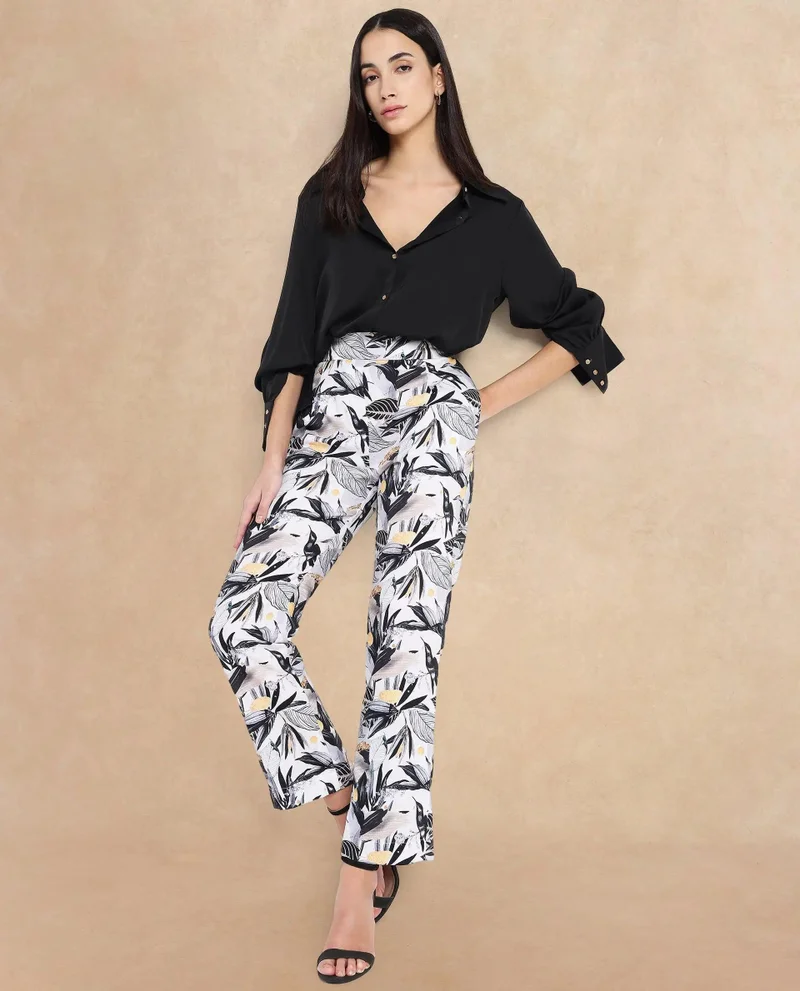 Rareism Women's Straight Fit Abstract Print Ankle-Length Trousers