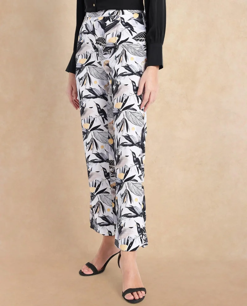 Rareism Women's Straight Fit Abstract Print Ankle-Length Trousers