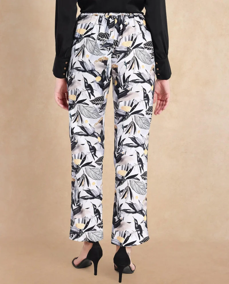 Rareism Women's Straight Fit Abstract Print Ankle-Length Trousers