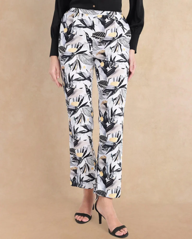 Rareism Women's Straight Fit Abstract Print Ankle-Length Trousers