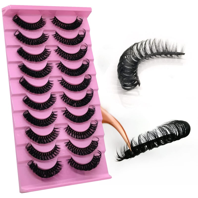 royaomis 10Pairs 3d Russian, D Curl Lash Strips, 15mm Wispy Fake Lashes that Look Like Extensions, Natural False Lashes Mink - Image 1