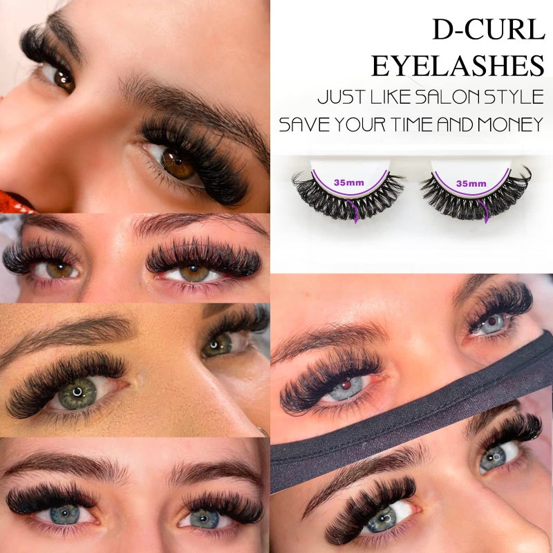royaomis 10Pairs 3d Russian, D Curl Lash Strips, 15mm Wispy Fake Lashes that Look Like Extensions, Natural False Lashes Mink - Image 2
