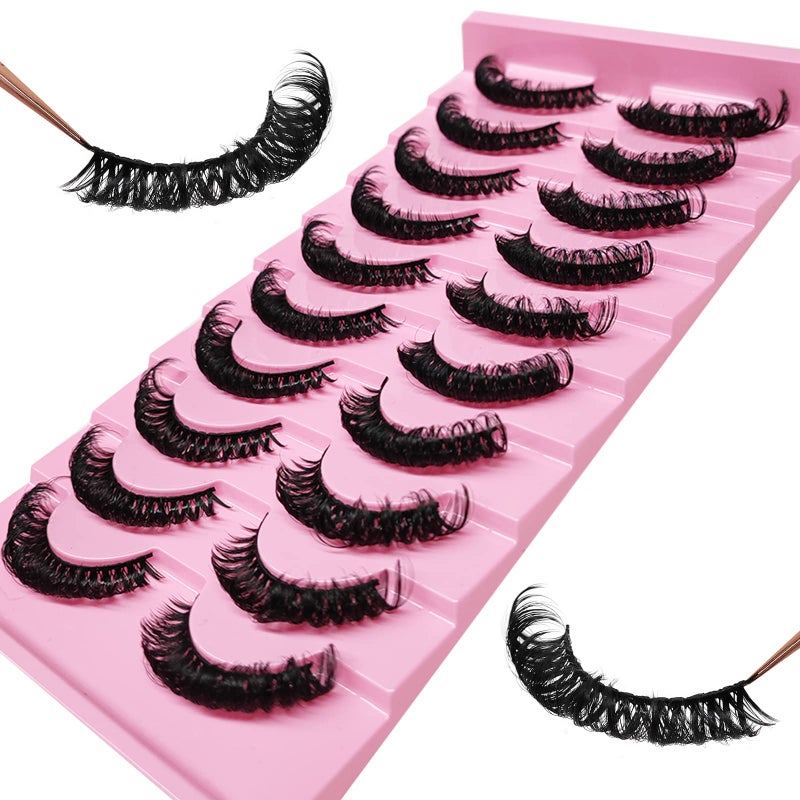 royaomis 10Pairs 3d Russian, D Curl Lash Strips, 15mm Wispy Fake Lashes that Look Like Extensions, Natural False Lashes Mink - Image 4