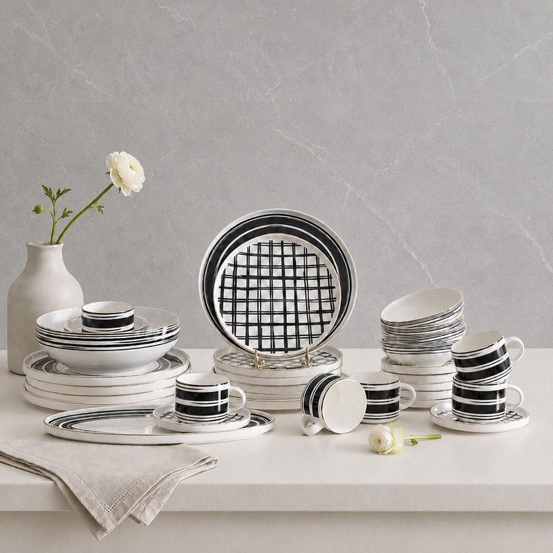 DANUBE HOME Aura Grid 32-Piece Dinner Set - Black | For Home Dining - Image 1