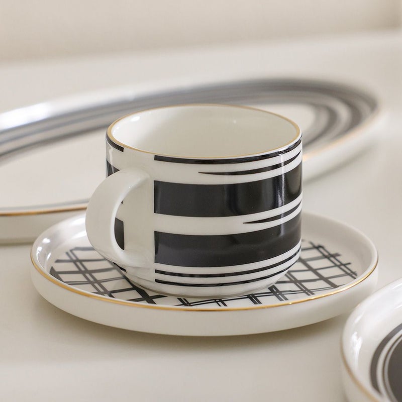 DANUBE HOME Aura Grid 32-Piece Dinner Set - Black | For Home Dining - Image 2