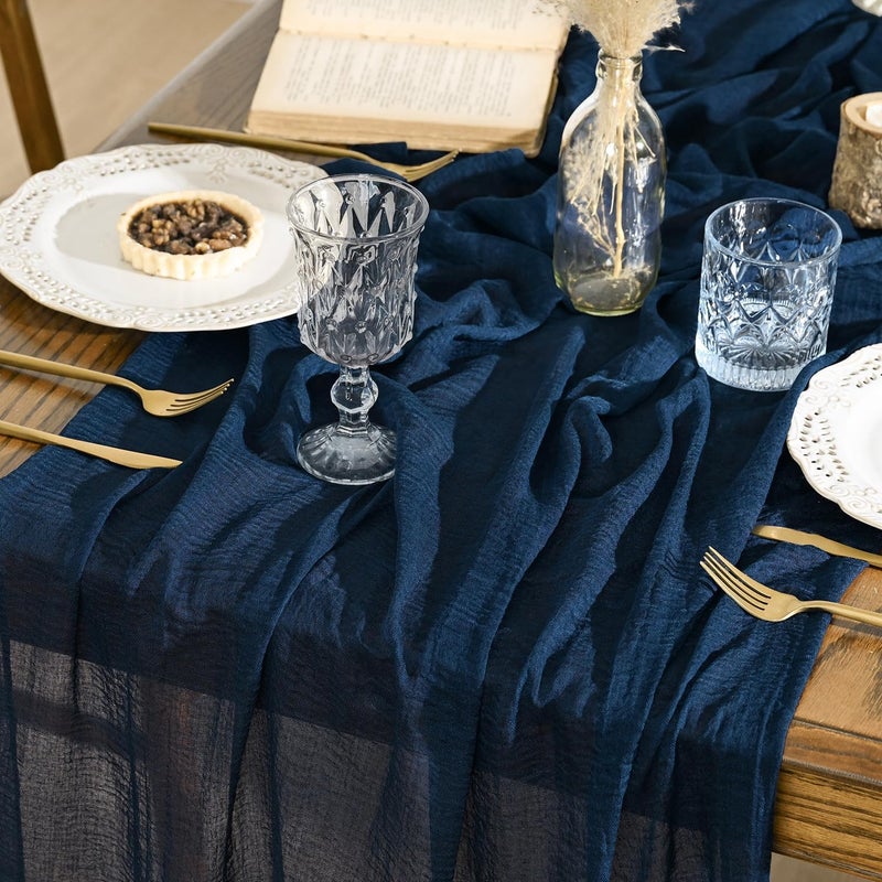 أرتويد مود غطاء طاولة من قماش الجبن للزفاف بأسلوب بوهو بلون كحلي من ، مقاس 30 × 120 بوصة، قماش موسمي لتزيين المطبخ وغرفة الطعام والعطلات لحفلات المنزل - Image 1