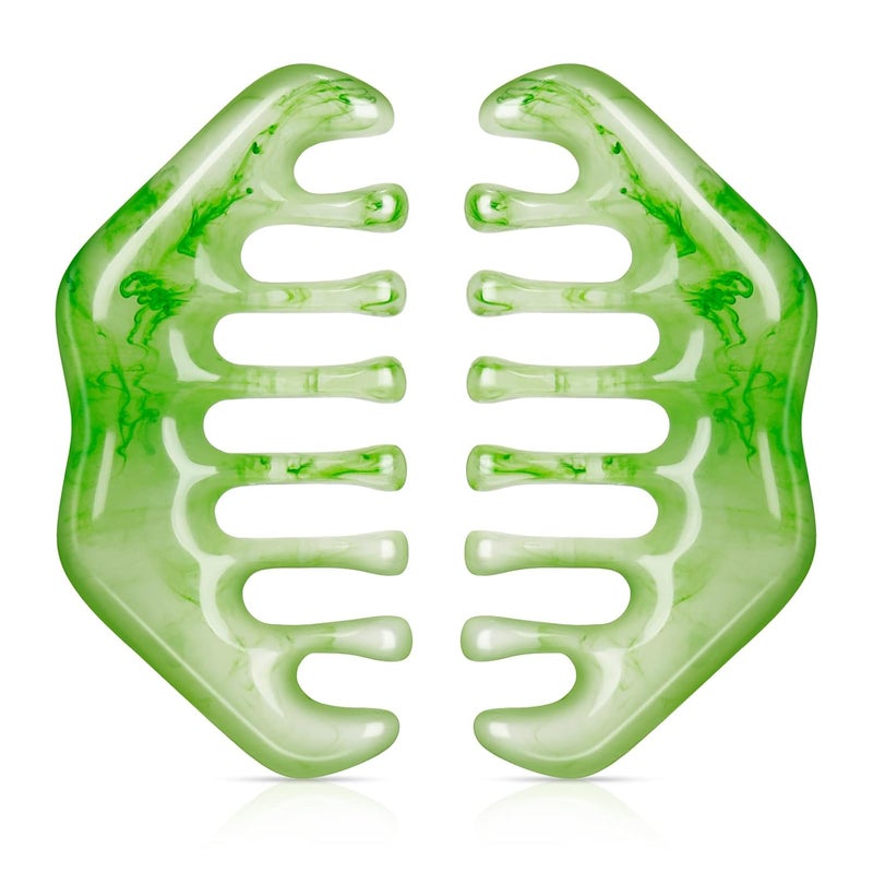 Geiserailie 2 Pieces Jade Combs Massage Stone Hair Gua Sha Scraping Scalp Comb Facial Massage Tool Multifunctional Handheld Head Tools Head Caring Therapy Mothers Day GiftElegant Style
