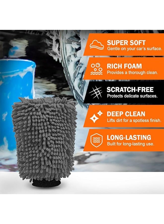 قفاز غسيل السيارة من قطعتين، قفاز غسيل من الألياف الدقيقة من الشنيل، خالٍ من الخدوش والوبر، رغوة غنية، ماصة للغاية، مزدوج الجوانب، مثالي لغسيل السيارات وتفاصيلها - Image 5