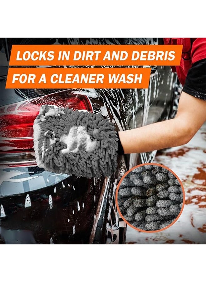 قفاز غسيل السيارة من قطعتين، قفاز غسيل من الألياف الدقيقة من الشنيل، خالٍ من الخدوش والوبر، رغوة غنية، ماصة للغاية، مزدوج الجوانب، مثالي لغسيل السيارات وتفاصيلها - Image 4