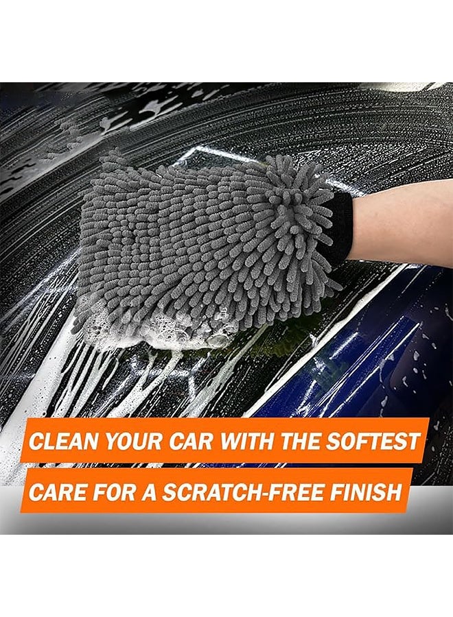 قفاز غسيل السيارة من قطعتين، قفاز غسيل من الألياف الدقيقة من الشنيل، خالٍ من الخدوش والوبر، رغوة غنية، ماصة للغاية، مزدوج الجوانب، مثالي لغسيل السيارات وتفاصيلها - Image 2