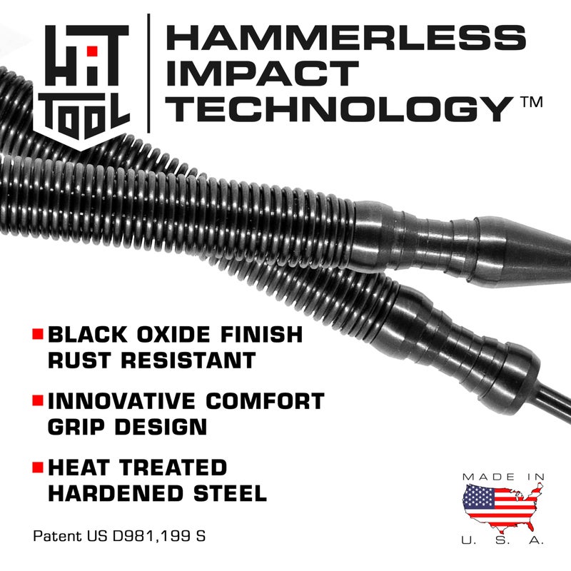 Hit Tools Hammerless Spring Tool Brass Pin Punch Set: 1/16” x 1 3/8” Tip, 3/32” x 1 3/8” Tip, 1/8” x 1 3/8” Tip & 5/32” x 1 3/8” Tip Punch - Image 2