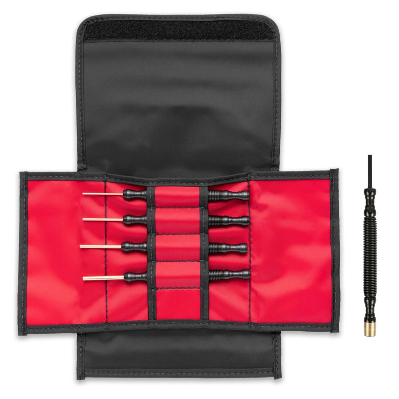 Hit Tools Hammerless Spring Tool Brass Pin Punch Set: 1/16” x 1 3/8” Tip, 3/32” x 1 3/8” Tip, 1/8” x 1 3/8” Tip & 5/32” x 1 3/8” Tip Punch - Image 1