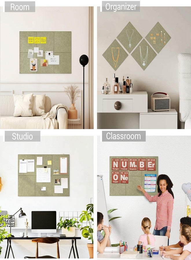 AkuDecor 1/2" Thick Cork Board for Office, 6 Pack Felt Wall Tiles -28"x18" with Safe Adhesive Tabs, Large Bulletin Board, Push Pin Board Organizer Wall - Sage Green - Image 5