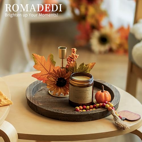 Romadedi Rustic Wooden Tray Candle Holder - Small Wood Decorative Plate Pillar Candle Tray for Farmhouse Kitchen Countertop Bathroom Coffee Table Organizer Home Decor Wedding Centerpiece, 11inch - Image 3