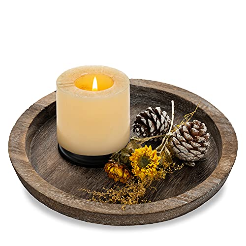 Romadedi Rustic Wooden Tray Candle Holder - Small Wood Decorative Plate Pillar Candle Tray for Farmhouse Kitchen Countertop Bathroom Coffee Table Organizer Home Decor Wedding Centerpiece, 11inch - Image 1