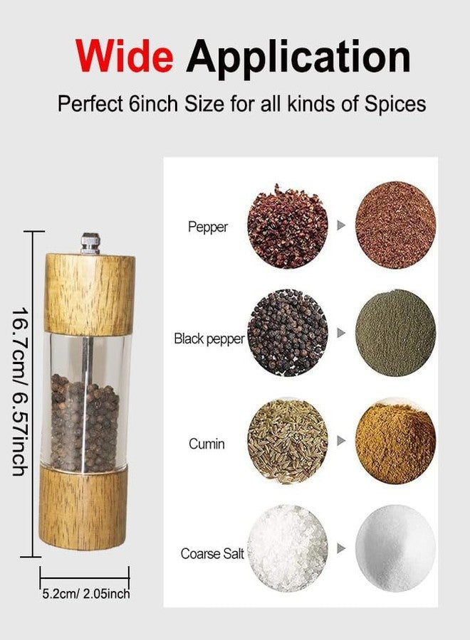 TooWoom Pepper Grinder Salt Grinder Wooden Pepper Mill Grinder w/Adjustable Coarse, 6 inch Wood Refillable Manual Pepper Grinder Mill Peppermill for Black Peppercorn, Easy Clean - Image 2