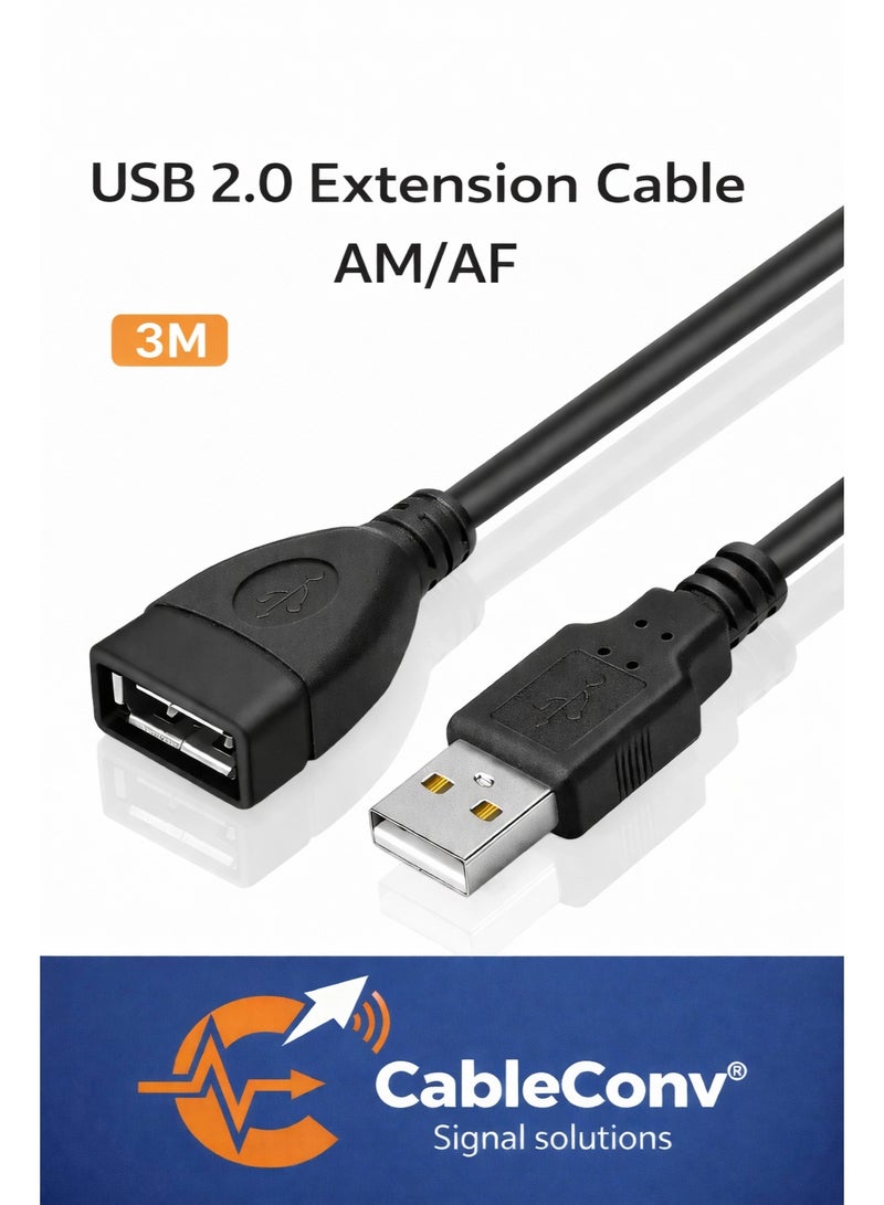 CABLE CONV CableConv USB 2.0 Extension Cable 3 M AM/AF – High Speed USB Male to Female Extender for PC, Laptop, Printer & Accessories - Image 1