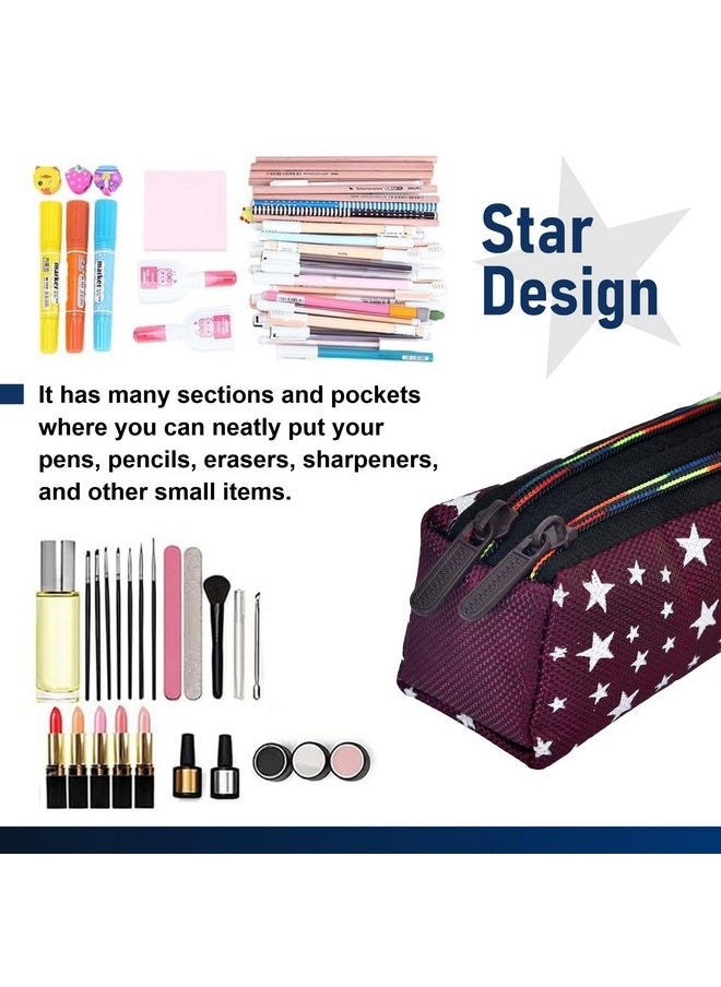Kuber Industries Kuber Industries Pencil Pouch | Rexine Stationary Pouch | Pencil Utility Pouch | School Pencil Case for Kids | 2 Zipper Pencil Organizer | Star Pencil Pouch | Pack of 3 | Multi  - Image 5