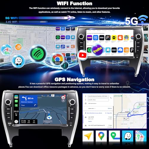 Aitrenlu 64G Upgrade Car Radio for Toyota Camry 2015 2016 2017, Android 13 Car Stereo, 10 Inch Touch Screen Wireless CarPlay & Android Auto, Bluetooth 5GWiFi GPS Navigation FM Backup Camera Fit J.B.L Version - Image 5