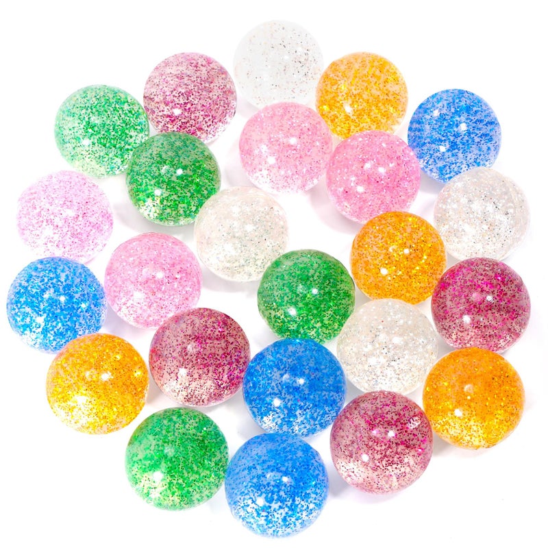 Pllieay 24pcs Glitter Bouncy Balls, 32mm 6 Colors Bouncy Balls for Kids Party Favors & Goodie Bag Fillers, Easter Bag Filling, Easter Basket Stuffers, Pinata Stuffers, Classroom Prizes, Pet Toys - Image 1