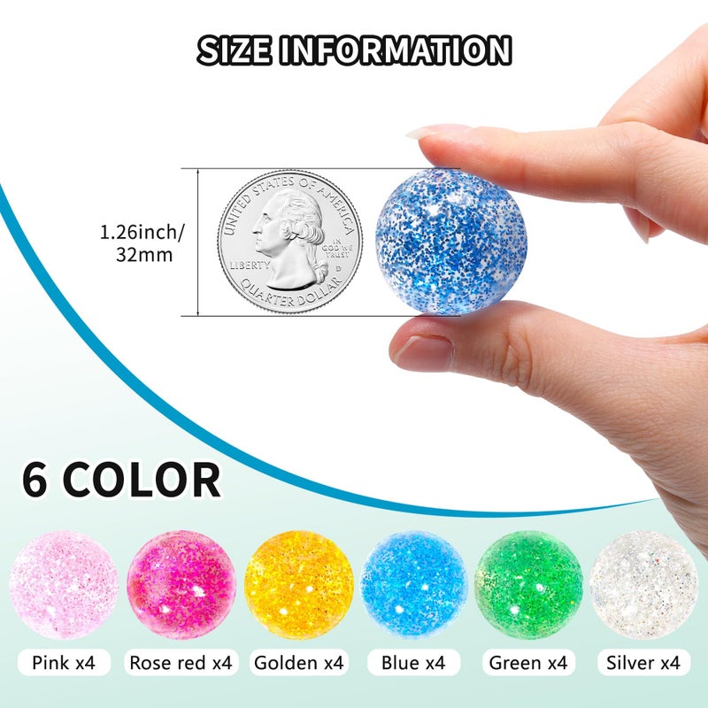 Pllieay 24pcs Glitter Bouncy Balls, 32mm 6 Colors Bouncy Balls for Kids Party Favors & Goodie Bag Fillers, Easter Bag Filling, Easter Basket Stuffers, Pinata Stuffers, Classroom Prizes, Pet Toys - Image 3