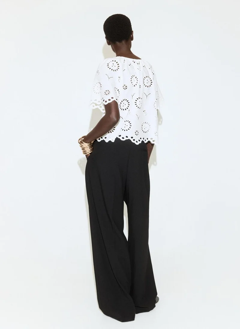 MANGO 100% cotton blouse with openwork embroidery
