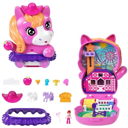 Polly Pocket Dolls and Playset Pony Rodeo Compact Travel Toy with 1 Micro Doll Pet Horses Food Fashion Styling Accessories - Image 1