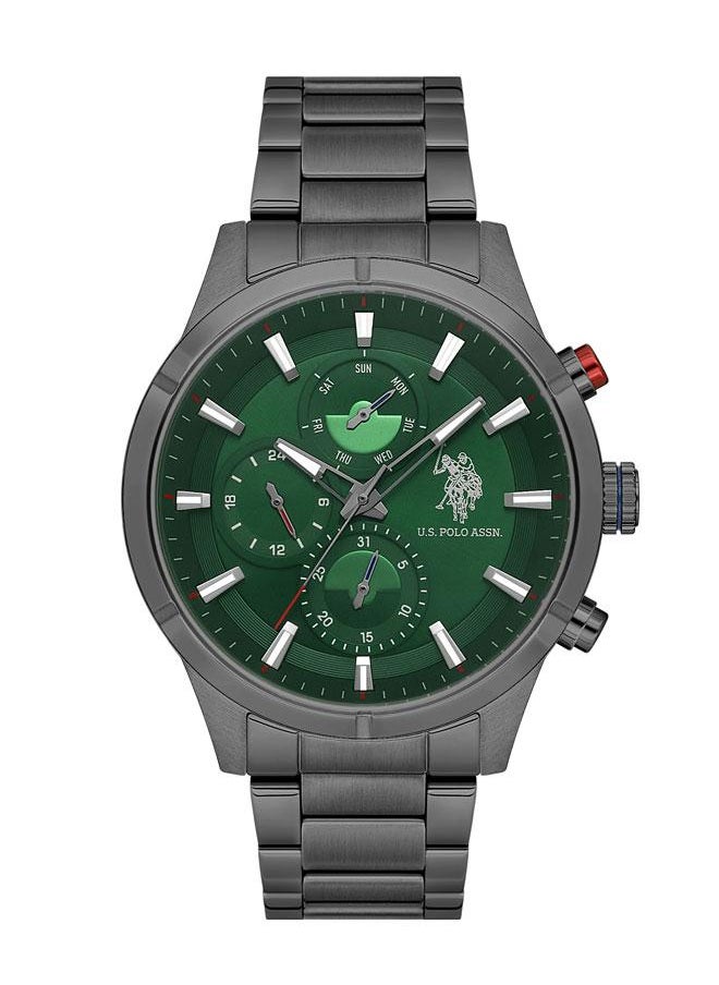 U.S. Polo Assn. Men's 46mm Stainless Steel Watch with Polished Green Dial & Brown Leather Strap - USPA1014B-11  - Image 1