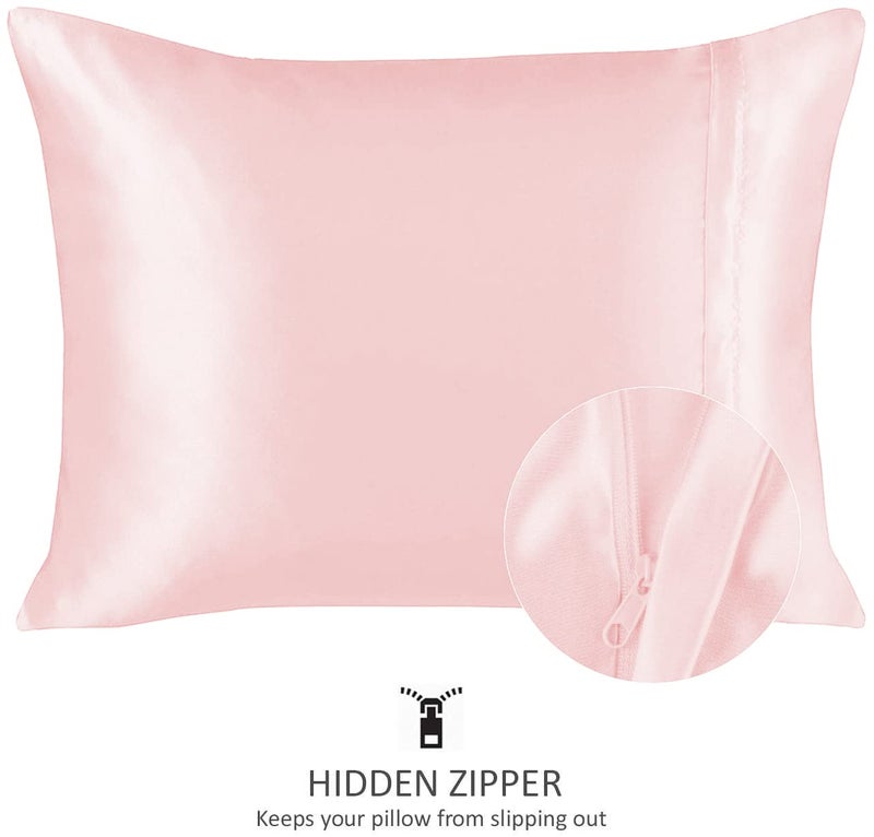 SHOPBEDDING Luxury Satin Pillowcase for Hair - Standard Satin Pillowcase with Zipper  Pink (Pillowcase Set of 2) - Blissford  - Image 2