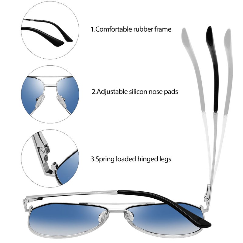 Joopin Oversize Blue Sunglasses for Men Women UV400 Protection, Silver Aviation Gradient Lens Sun Glasses, Military Shades Sunnies - Image 4