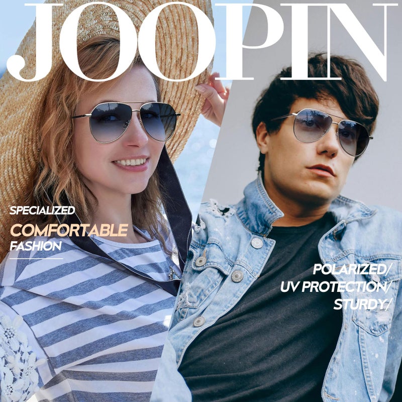 Joopin Oversize Blue Sunglasses for Men Women UV400 Protection, Silver Aviation Gradient Lens Sun Glasses, Military Shades Sunnies - Image 2