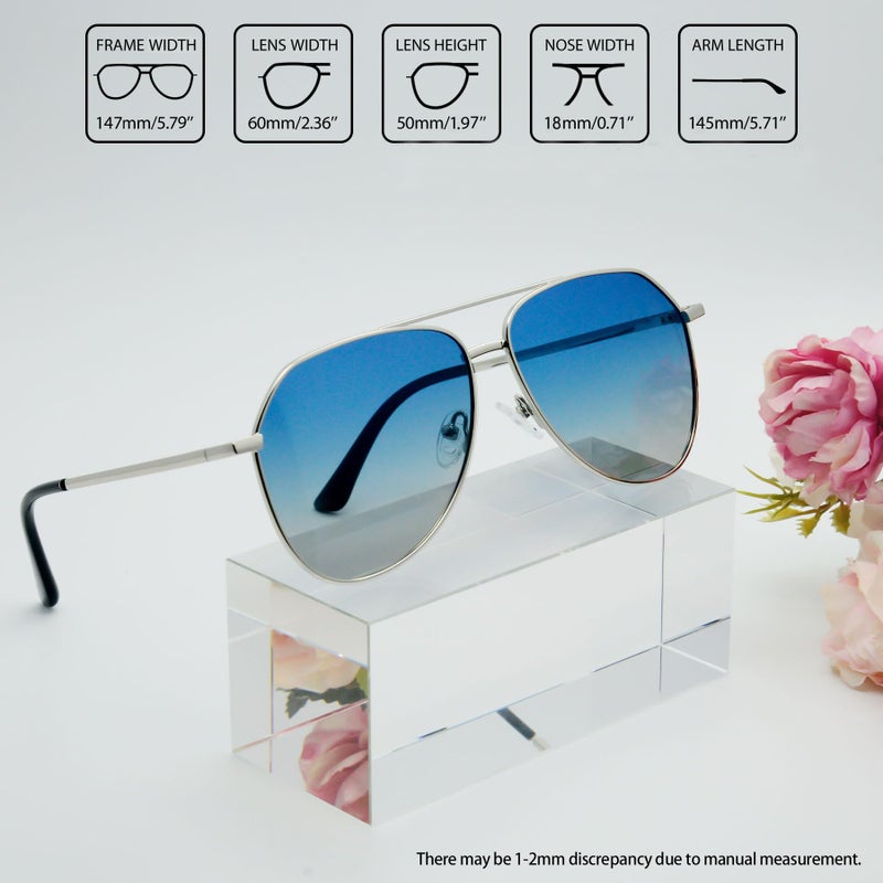 Joopin Oversize Blue Sunglasses for Men Women UV400 Protection, Silver Aviation Gradient Lens Sun Glasses, Military Shades Sunnies - Image 5
