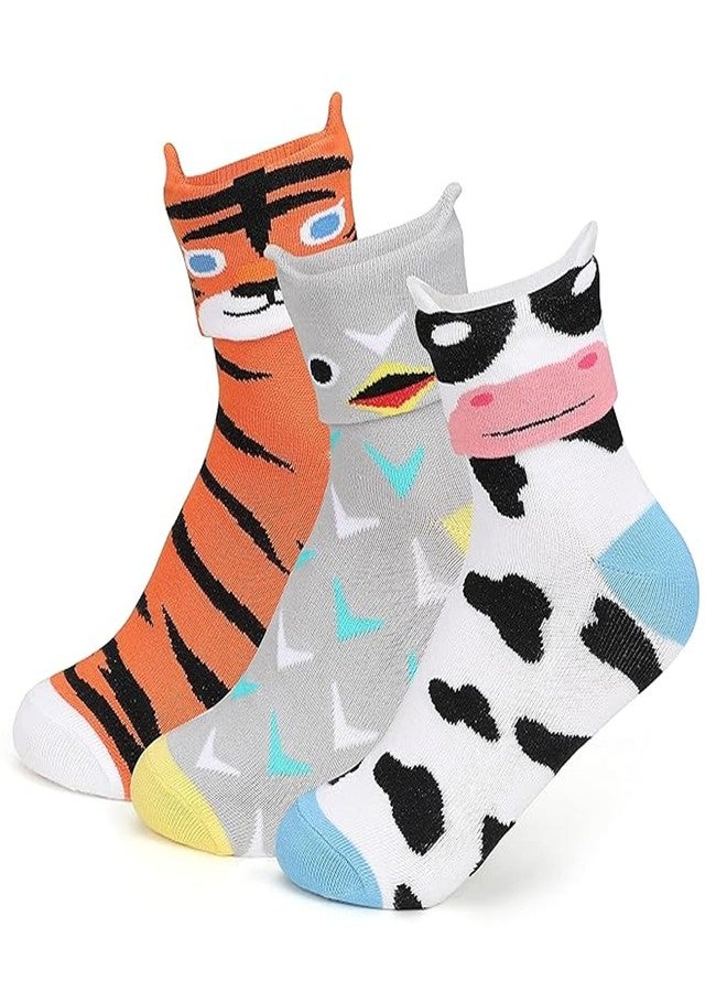 Supersox جوارب سوبر سوكس للأطفال بطول الكاحل - تصميم حيوانات لطيف - مجموعة مكونة من 3 قطع - الأحجام المتاحة: 5-6، 7-8، 9-10، 11-12 سنة، متعددة الألوان - Image 1