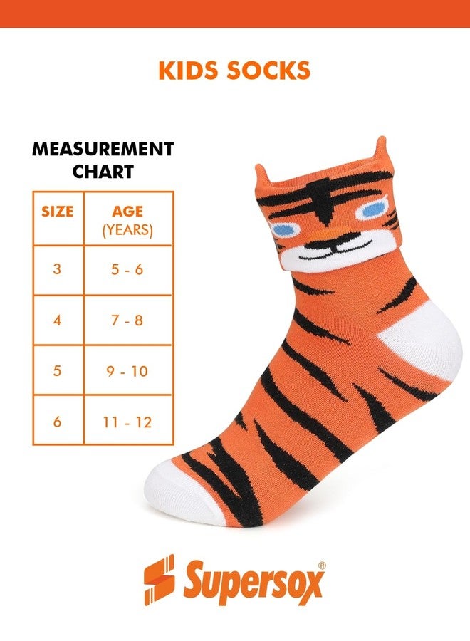 Supersox جوارب سوبر سوكس للأطفال بطول الكاحل - تصميم حيوانات لطيف - مجموعة مكونة من 3 قطع - الأحجام المتاحة: 5-6، 7-8، 9-10، 11-12 سنة، متعددة الألوان - Image 3