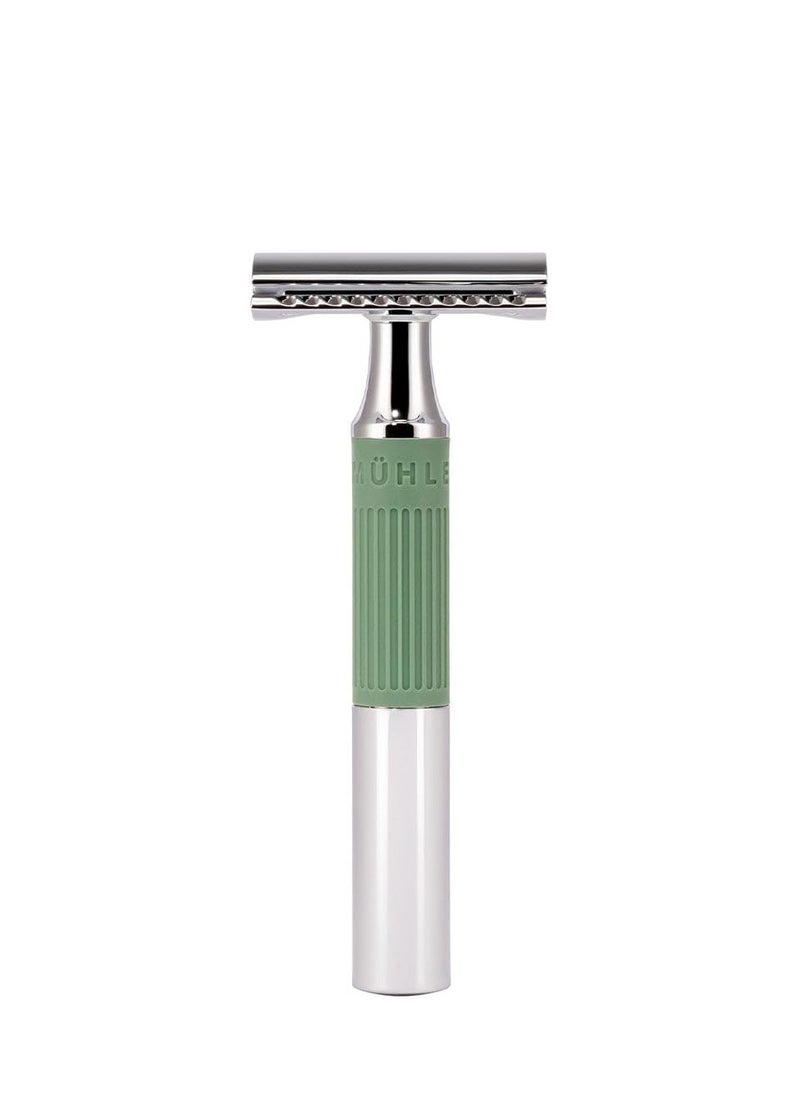 Muhle - MÜHLE NEO safety razor|double edge safety razor for beginners and experienced shavers|sustainable eco-friendly and reusable|for men and women|chrome with sage green silicone grip handle - Image 1