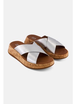 FitFlop Women Mode Metallic Leather Slip On Sandal, Silver  - Image 1