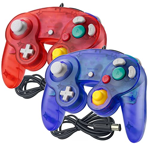 Reiso Gamecube Controller 2 Pack NGC Classic Wired Controller for Wii Game cube Console Clear Red and Clear Blue - Image 1