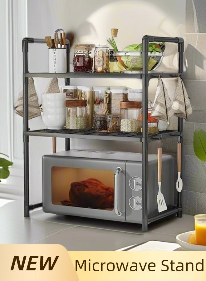 2 Tier Kitchen Bakers Rack with Storage Cabinet - Multifunctional Organizer for Living Room & Kitchen, Microwave Oven Stand Shelf (50x27x73cm) - Image 1