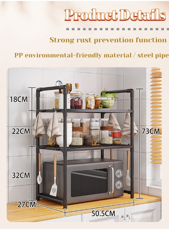 2 Tier Kitchen Bakers Rack with Storage Cabinet - Multifunctional Organizer for Living Room & Kitchen, Microwave Oven Stand Shelf (50x27x73cm) - Image 2