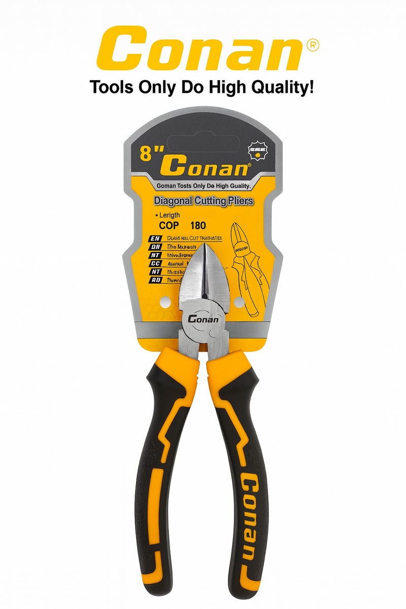 Conan 8" (200mm) Diagonal Cutting Pliers – Model COP38180, Heavy-Duty Precision Wire and Small Metal Cutter