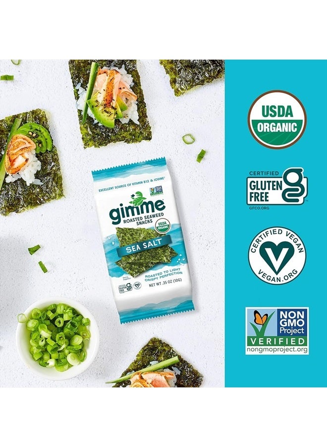 Gimme أوراق الأعشاب البحرية المحمصة العضوية - ملح البحر - 10 جرام عبوة مشاركة (فردية) - كيتو، نباتي، خالي من الغلوتين - مصدر رائع لليود وأوميغا 3 - وجبة خفيفة صحية أثناء التنقل للأطفال والبالغين - Image 2